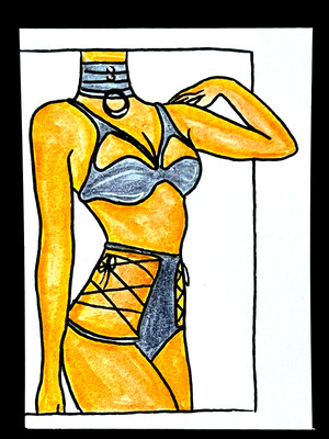 Original ACEO Leather Design Line Art Medium Marker on Paper Signed by Artist