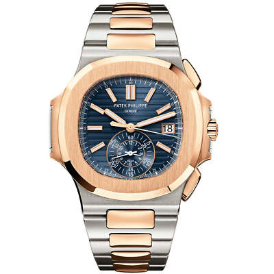 Patek Philippe Nautilus Rose Gold Stainless Steel Blue Dial Mens Watch 5980/1AR
