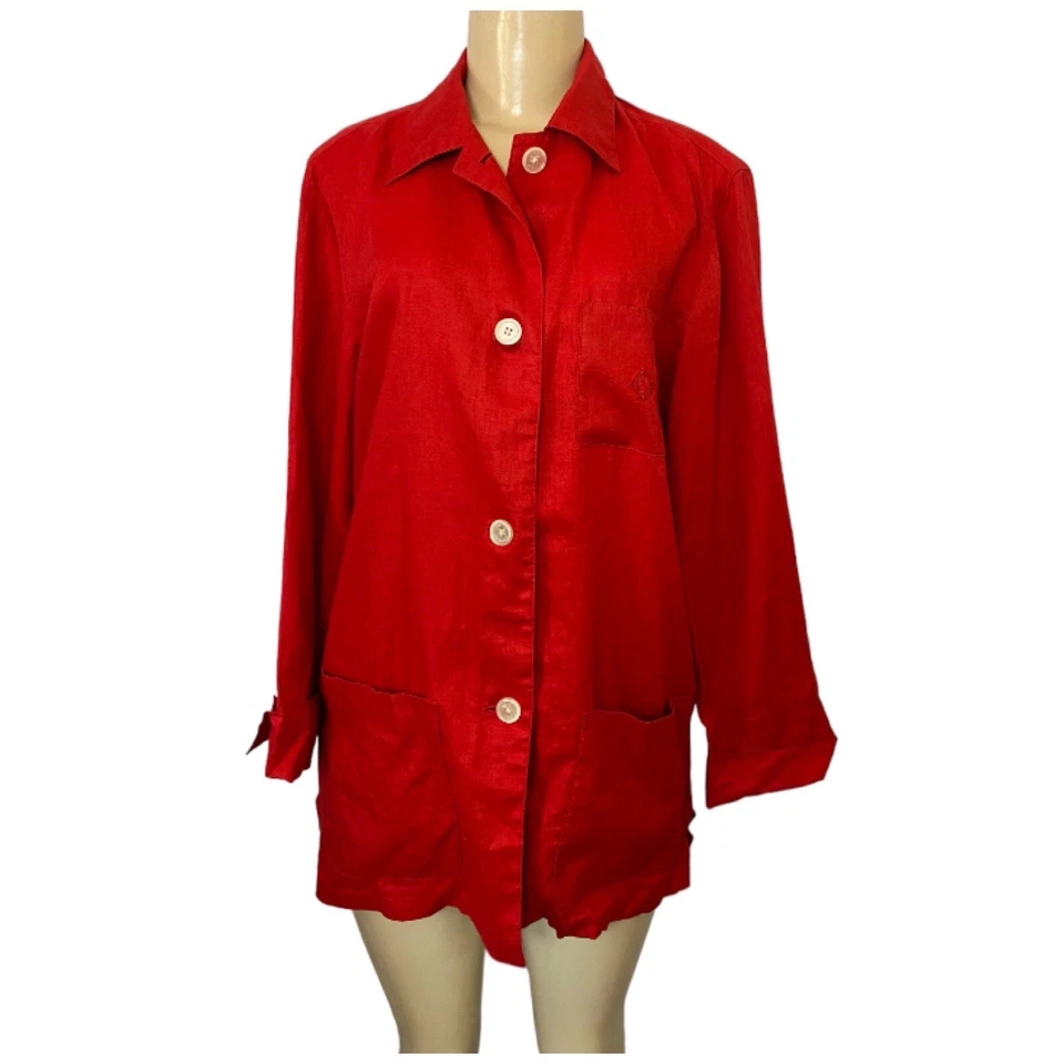 Jaqueta Lauren Ralph Lauren Feminina Vermelha 100% Linho Botões Bolsos Média - Imagem 4 de 4