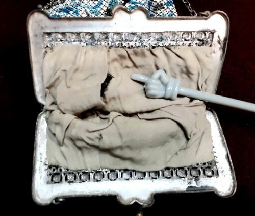 Antique Art Deco Mandalian Mosaic Mesh Flapper Purse Bag~Teardrop Beads, Lining - Picture 12 of 18
