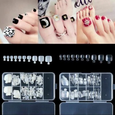 100 Pcs False Toe Nails Nail Full Coverage Tips 10 Sizes Clear Extension BOX
