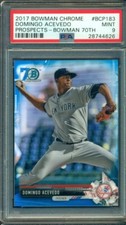 2017 BOWMAN CHROME 70TH ANNIVERSARY BLUE REFRACTOR DOMINGO ACEVEDO #BCP183 PSA 9