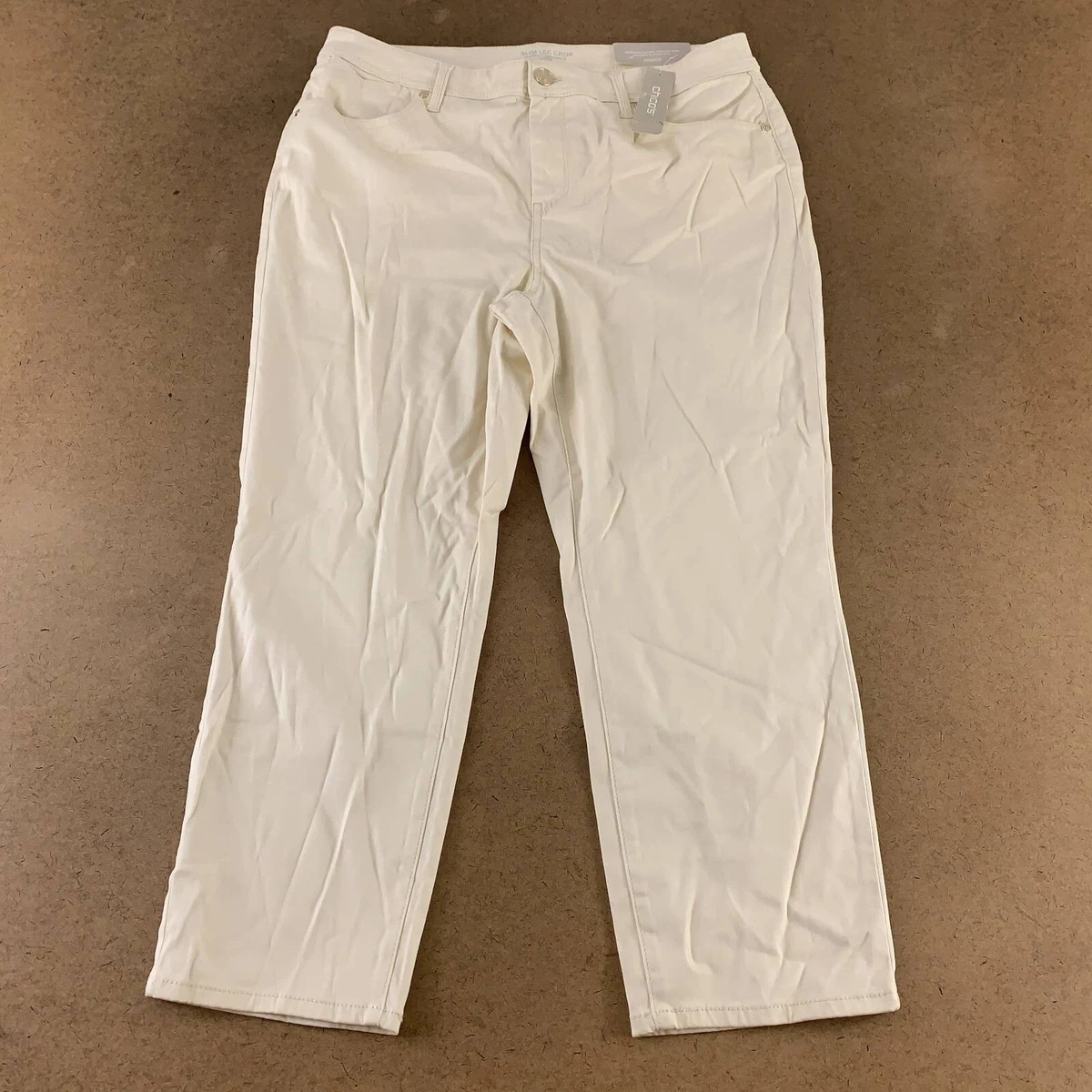 Chicos Womens Slim Leg Cropped Pants Off White Cream Sateen 5