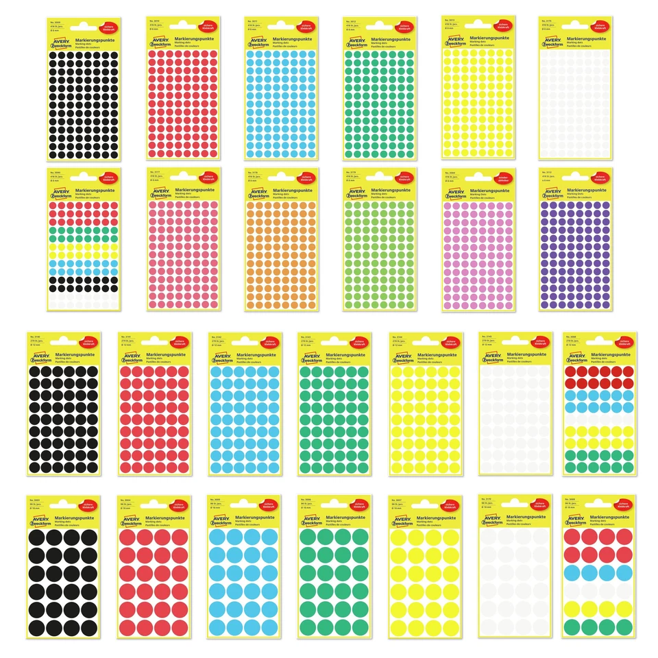 Avery Zweckform Markierungspunkte 8mm 12mm 18mm viele Farben Klebepunkte Etikett