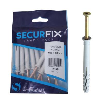 10 x Hammer im Rahmen & Fensterbefestigungen M8 x 60 mm mit Nylon Mauerwerksdübel