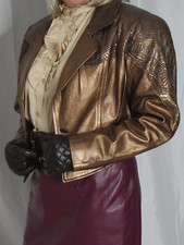 Womens Leather Jacket Cropped Gold S Soft Lambskin Vintage 80s 90s Erez Rare