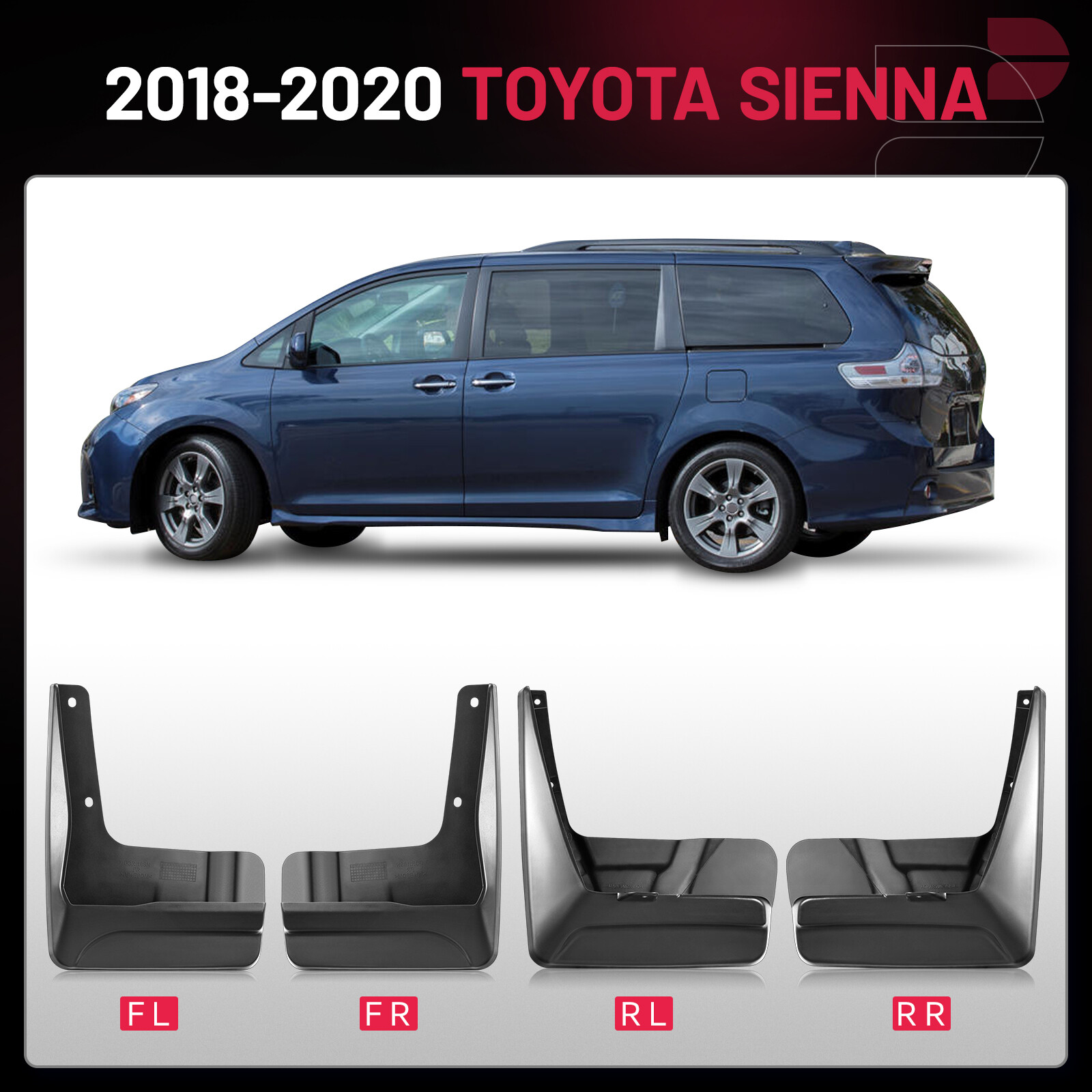 Mud Guards w/Hardware Accessories For Toyota Sienna 2018-2020 Mini Passenger Van thumbnail 2