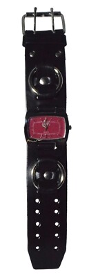 GIOVANI:HEAVY LEATHER BIKER BAND WITH RINGS RED FACE SQUARE CASE ANALOG WATCH