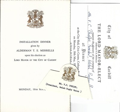 1970 CARDIFF STADTRAT - LORDBÜRGERMEISTER WAHL ABENDESSEN MENÜKARTE