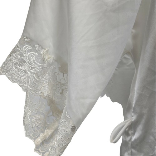 Vintage 90s Maidenform Short Nightgown Robe Set Size S White Lace Satin Beaded - Picture 9 of 12