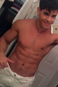 Shirtless Male Muscular Dark Haired Hunk Ripped Abs Selife Photo