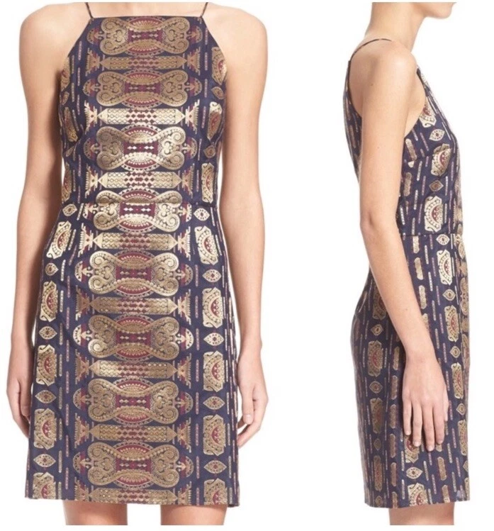 Mini Vestido Tory Burch Jacquard Metálico con Tirantes - Talla 6 - Nuevo con Etiquetas - $595 Foto 2 de 4