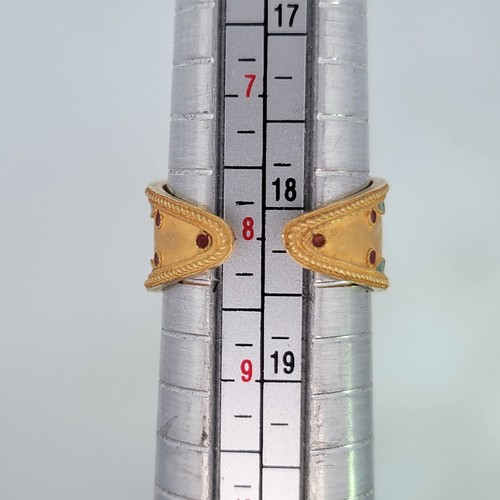 Heavy 18K Yellow Gold Diamond Multi-Color Enamel Wide Cigar Band Ring Italy 8.0 - Picture 3 of 5