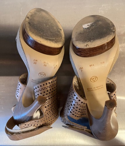 Tacones de aguja para mujer Via Uno de cuero topo punta abierta - talla 7 - Imagen 6 de 9