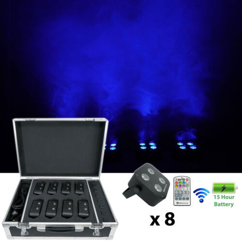 Rockville MINI RF4 CHARGE PACKAGE (8) Black DJ Lights+Case+Remotes+Wireless DMX - Afbeelding 1 van 12