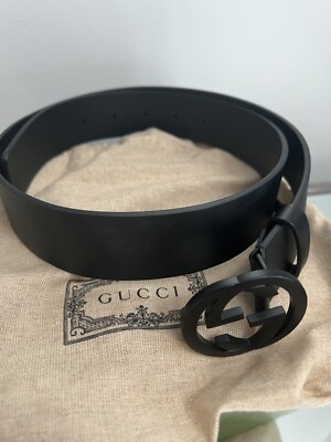Gucci Black Leather Belt with Interlocking G Buckle UNISEX Gucci Black Leather Belt with Interlocking G Buckle UNISEX