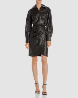 $420 ba&sh Women's Black Sophia Faux Leather Long Sleeve Shirt Dress Size S  | eBay