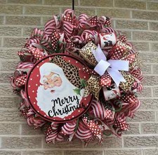 Merry Christmas Santa Wreath Mesh Door Decor Leopard Decor Christmas Decor