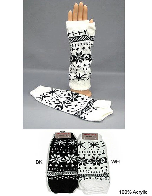 Gloves - Fingerless Snow Flack Print Glove - GL-1007