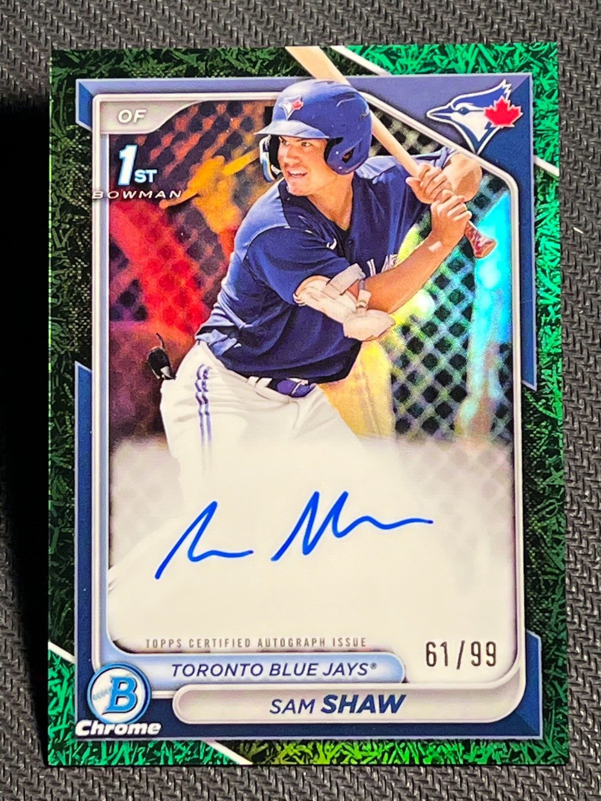 2024 Bowman Chrome 1st GREEN REFRACTOR PROSPECT ROOKIE AUTO Sam Shaw 61/99