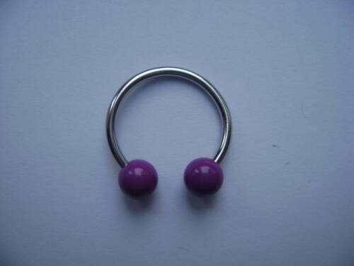 Stainless Steel C Barbell Horseshoe Circular 14G 9/16 Purple Balls Made In USA  - Picture 1 of 2