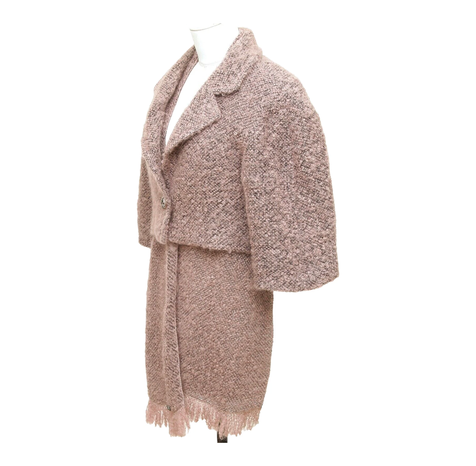 CHANEL Giacca Sciarpa Blazer Cropped 2pz Rosa Nero Mohair Manica 3 4 40 2014 14B