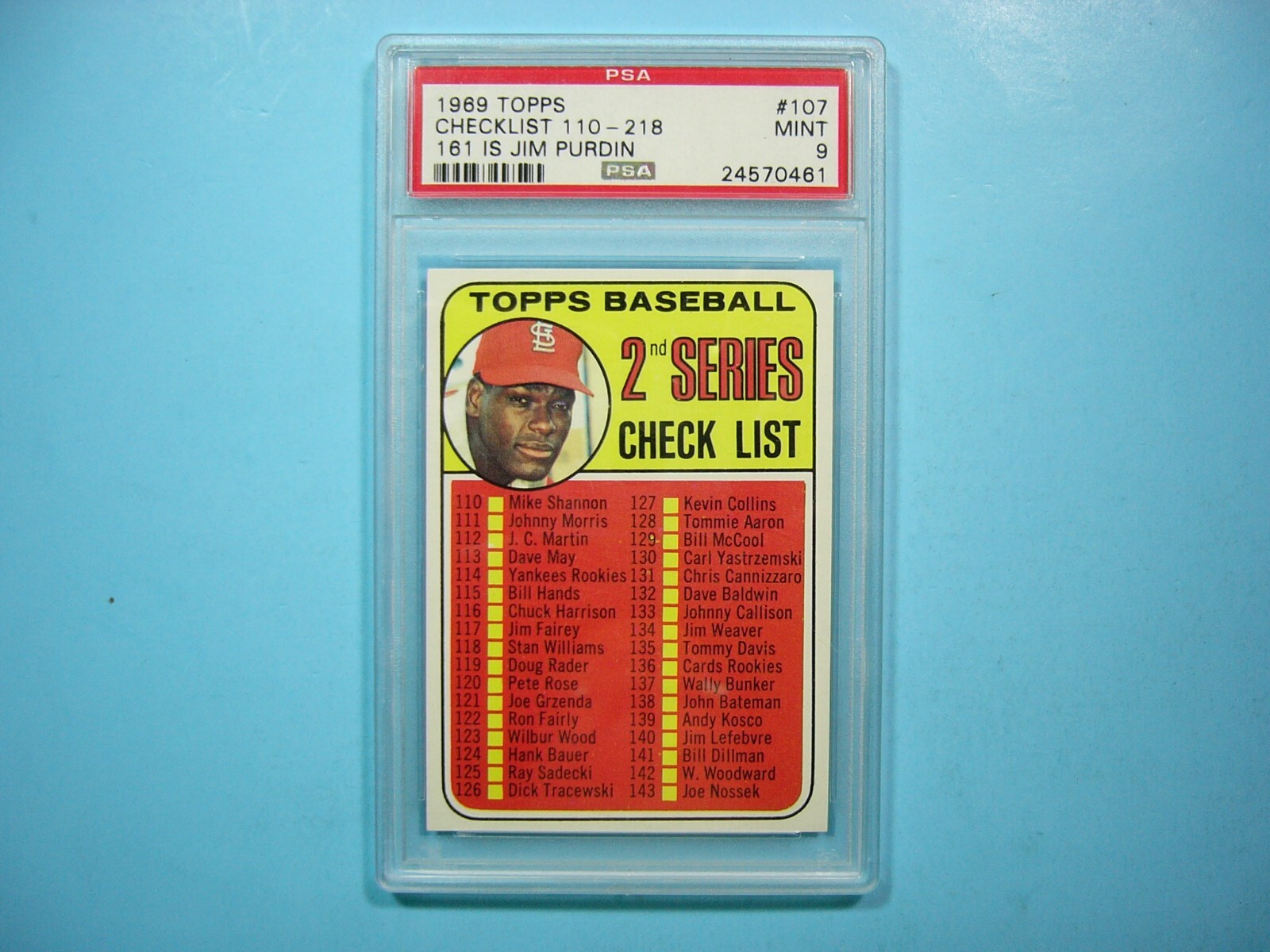 1969 TOPPS MLB BASEBALL CARD 107 2ND SERIES CHECKLIST PSA 9 MINT