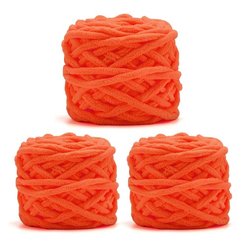Blanket Yarn 3 Pack of 100g/3.5oz - Orange Chenille Yarn 6 Super Bulky - Knit...