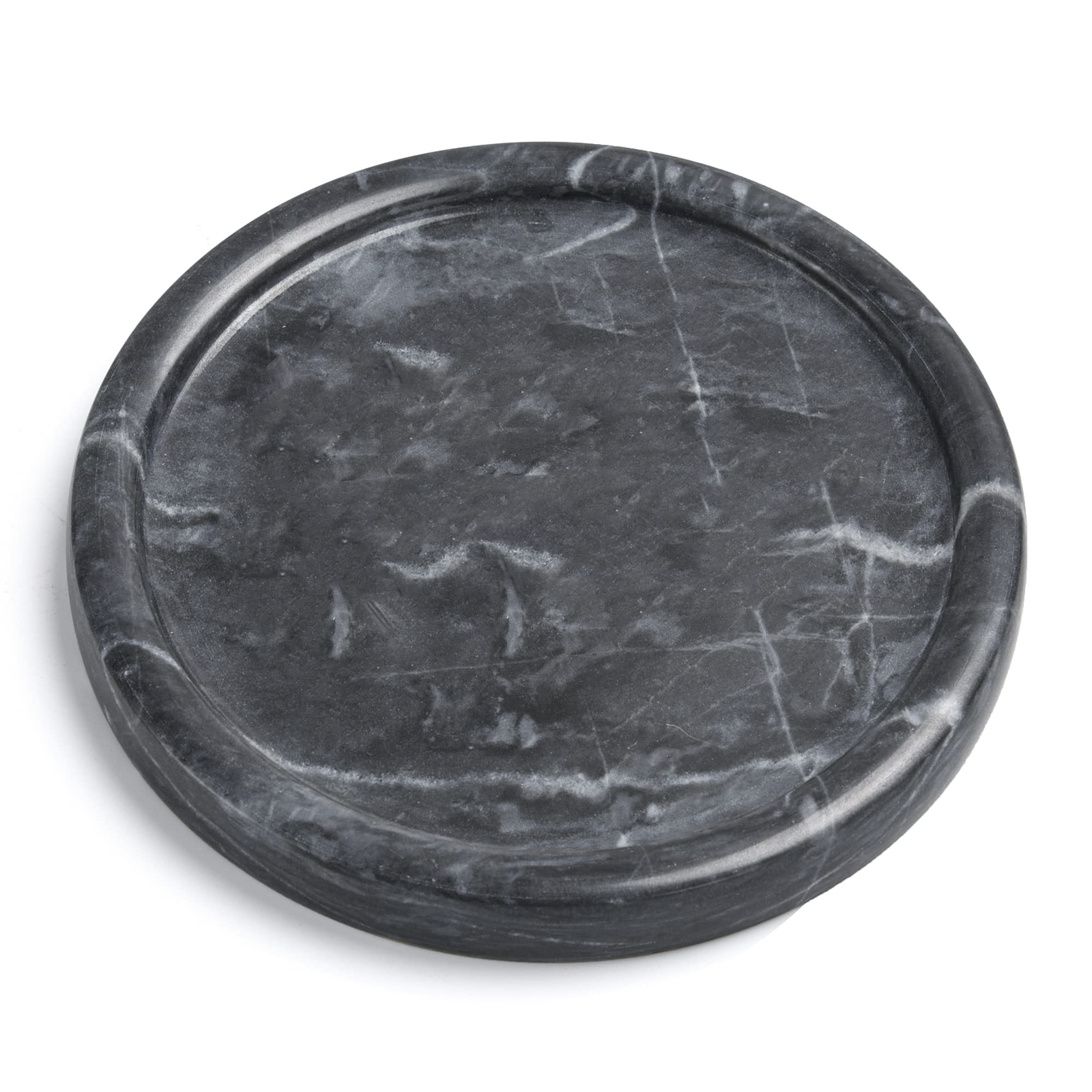 Moreast Genuine Black Marble Tray, Natural Stone Round Tray, Decorative Marbl...