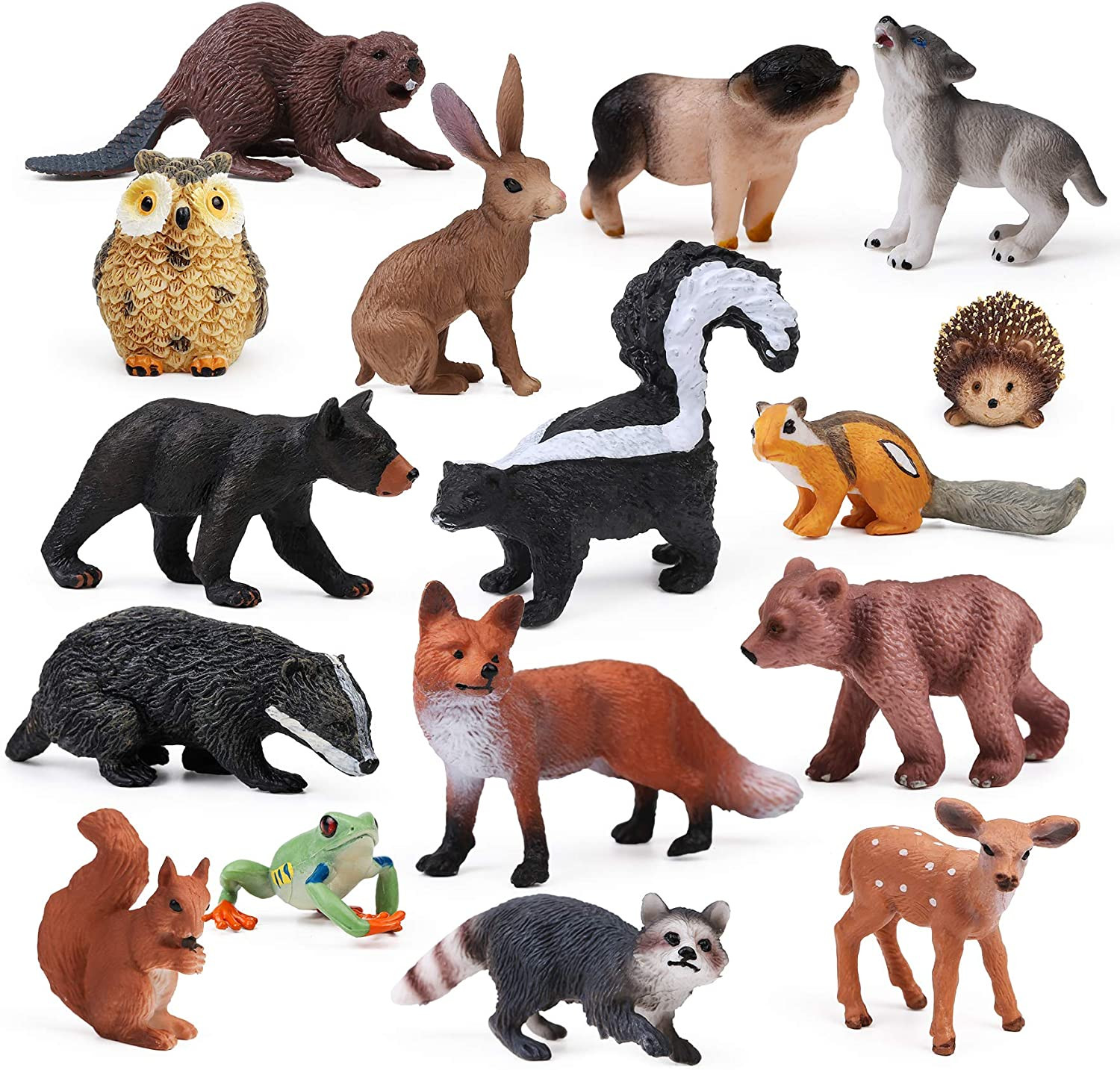 16PCS Forest Animals Baby Figures Woodland Creatures Figurin