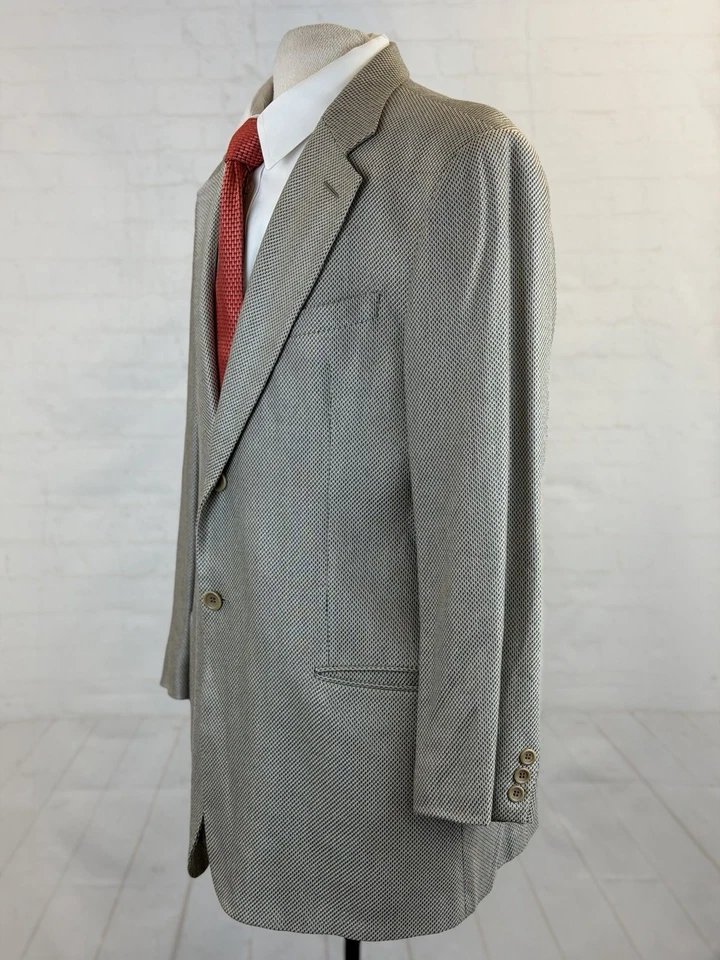 Blazer masculino Armani Itália bege algodão seda linho dois botões 46R $2.395 - Imagem 2 de 4
