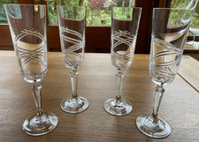 4 Flauti Champagne Cristallo, Taglio a Spirale Stile Diaspro Conran, Stelo Sfaccettato