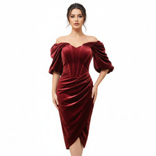Miss Circle Omaria Burgundy Velvet Off-Shoulder Corset Midi Dress Size M