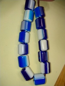 Rare Vintage Art Deco Laminated Catalin Bakelite/ 14- 13mm Blue & Cream Rare "