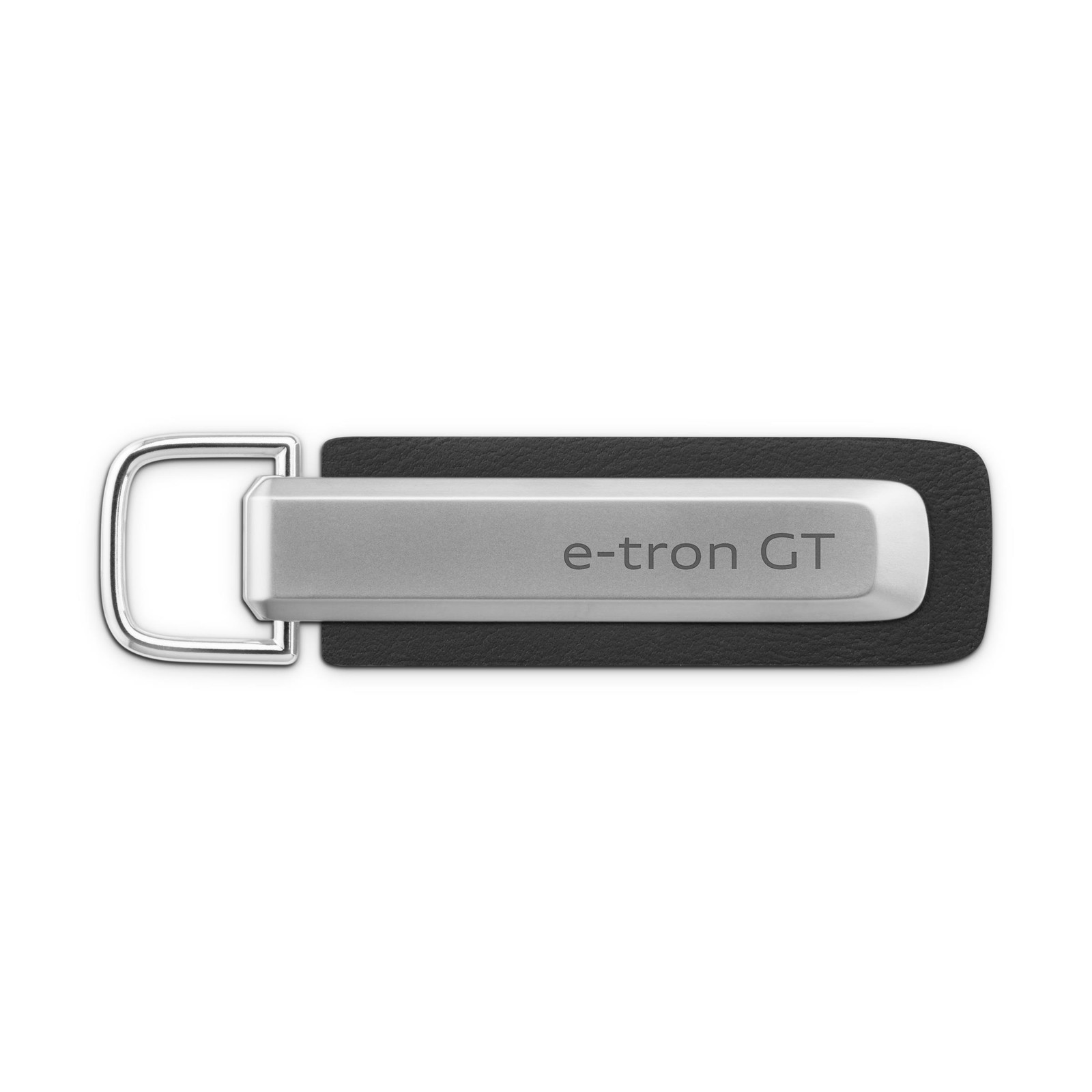 Audi 3182501700 Schlüsselanhänger Metall Leder Anhänger Schlüsselring Keyring Gravur, mit e-tron GT Schriftzug und Audi Ringe Logo, silber/schwarz - Bild 3