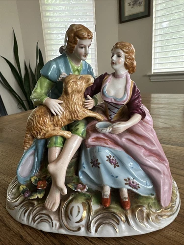 Vintage Occupied Japan Elegant Colonial Couple Figurine Hand Painted Porcelain