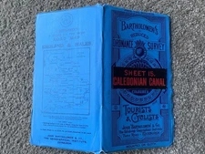 CALEDONIAN CANAL Vintage Bartholomew's Tourists & Cyclists Cloth Map