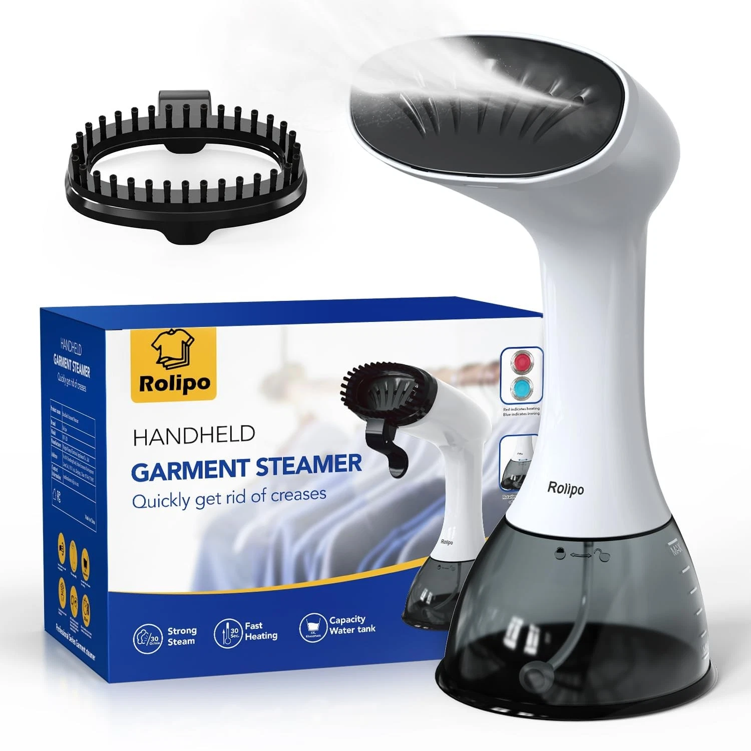 Rolipo Steamer for Clothes 1350W, Clothes Steamer for Home, Office, Travel,
