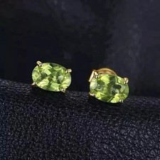 2Ct Oval Cut Lab Created Green Peridot Women's Earrings 14K Yellow Gold Plated