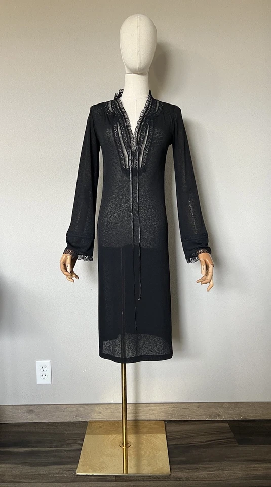 Vestido Midi De Colección Años 90 Y2K Express XS Negro Encaje Transparente Aberturas Altas Capricho Bruja Foto 2 de 4