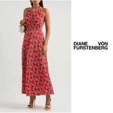 NEW Diane Von Furstenberg Nyck Printed Halterneck Midi Dress Sz 12