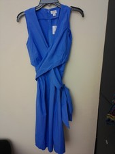 NWT J.Crew Womens Sleeveless Wrap Dress Size 2 Blue V-Neck Tie Waist A-Line