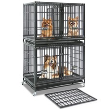 Two Tiers 42 Inch Dog Crate Stackable, Heavy Duty Dog Grooming Cage with Divider