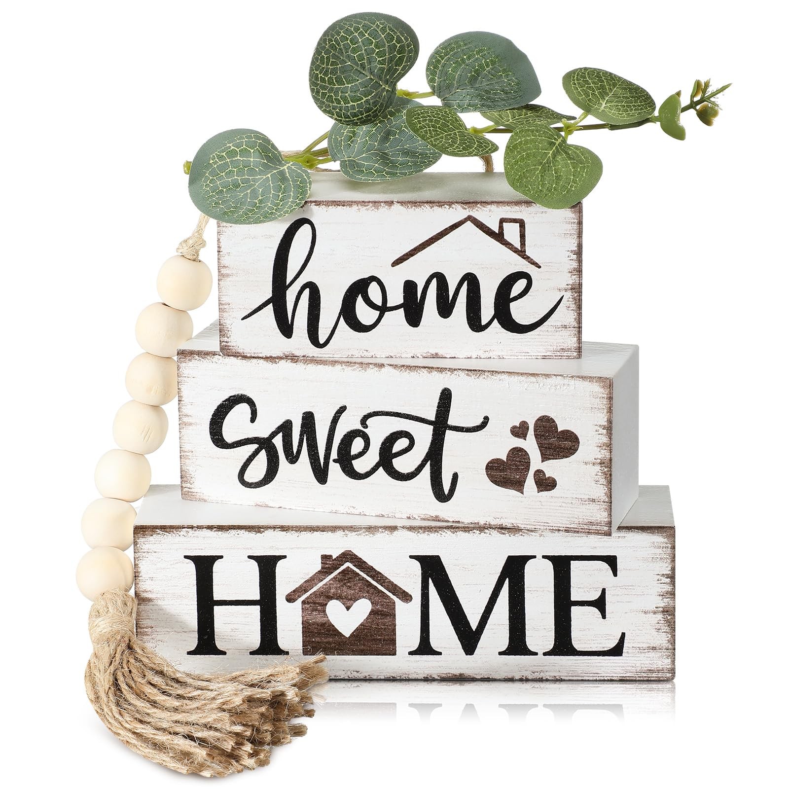 5 Pcs Farmhouse Wooden Table Decor Rustic Tiered Tray Decor Neutral Block Sig...