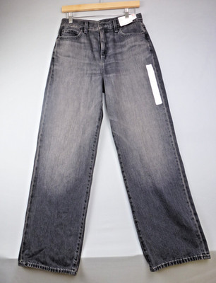 Uniqlo Jeans Damen W26 L31 UK 8 Wide Straight Leg Grau Washed Denim High Rise