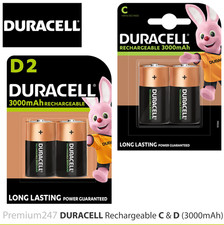 Duracell C & D Size 3000mAh Rechargeable Batteries LR14 HR14 DC1400 LR20 HR20