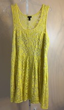 Women Torrid Bright Yellow Floral Lace Accent Tan Tank Lined Babydoll Dress Sz.2