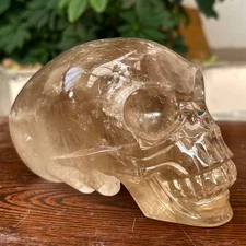 3.41LB top Natural smoky quartz energy Alien skull hand carved crystal reiki