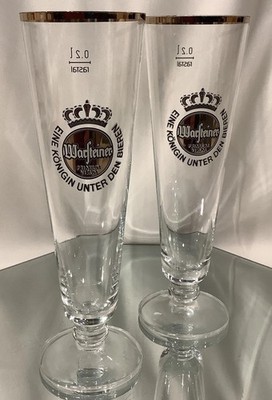 Warsteiner Pilsner Beer Glass 8'' Size 0.2L Gold Rim Germany - Set of 2 EUC