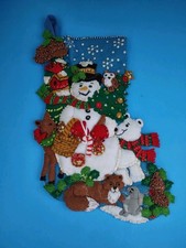 Completed Bucilla Woodland Snowman 18 in Felt Stocking 86201 Finished Sock